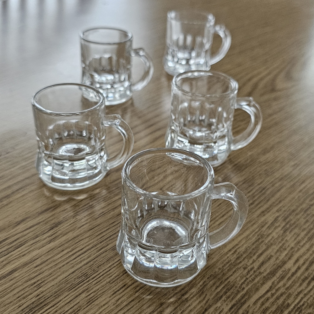 Vintage Federal Glass Clear Glass Mini Beer Mug Shot Glasses Set Of 5